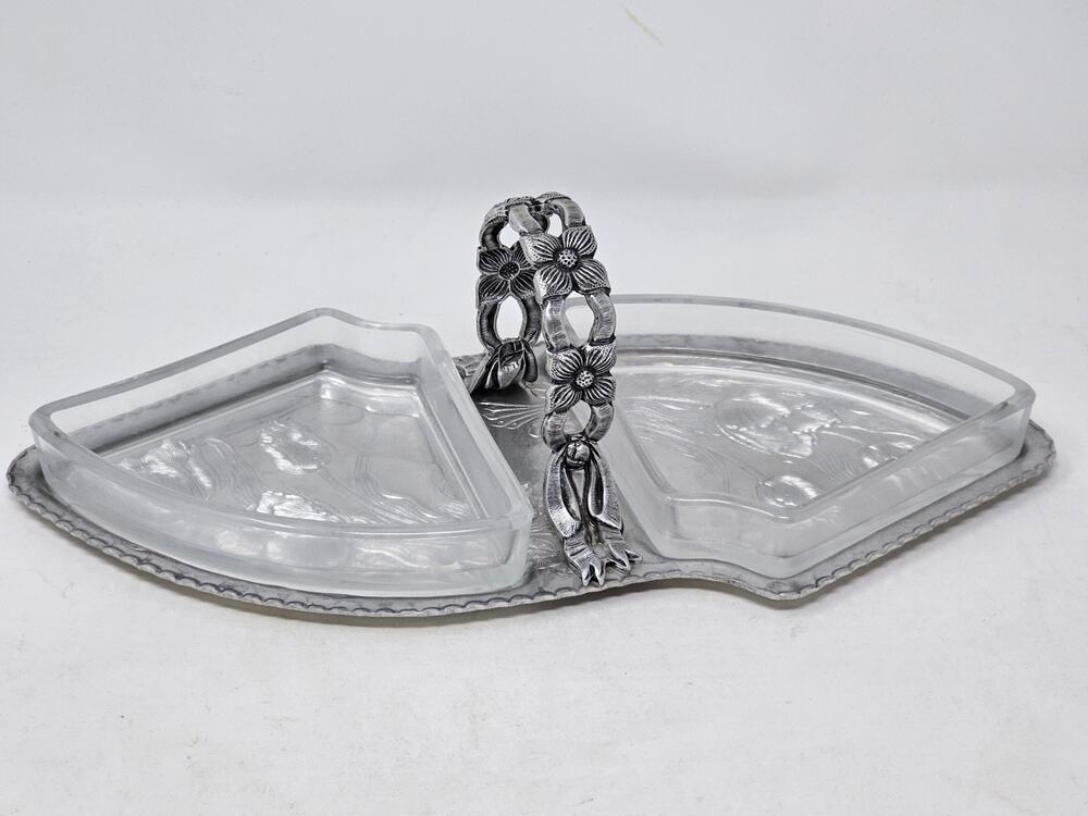 VTG Rodney Kent Aluminum Hand Wrought Creations Floral Divided Relish w Inserts